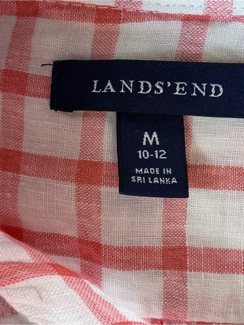 Land’s End 100% Linen Red & White Check Henley Style  Shirt Size M (10-12) - Picture 5 of 7